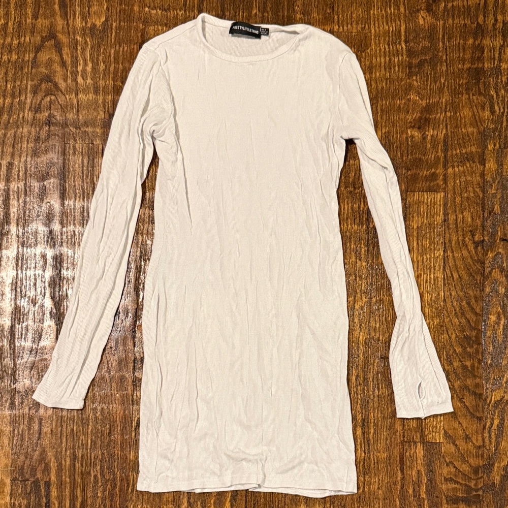PrettyLittleThing White Bodycon Mini Dress w/ Thumb Holes | Long Sleeve Edgy